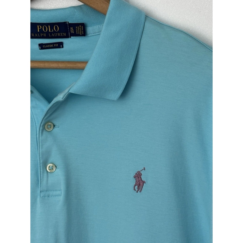 Polo Ralph Lauren Classic Polo Shirt Aqua Blue Short Sleeve XL Pony Logo 0596